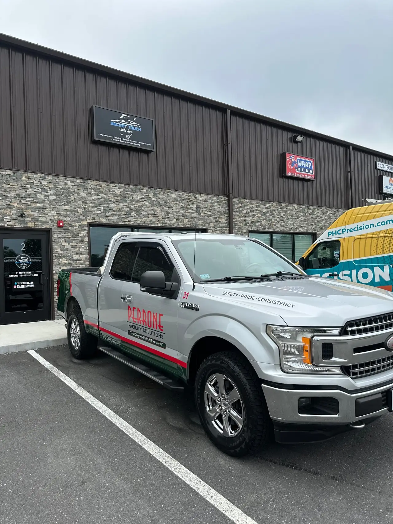 Perrone Facility Solutions F-150 fleet truck detailing Central MA