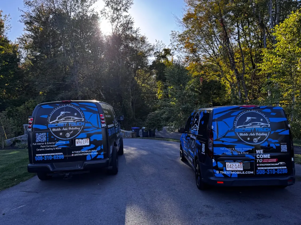 Secret Touch Auto Spa mobile detailing vans ready for at-home car detailing service in Shrewsbury MA